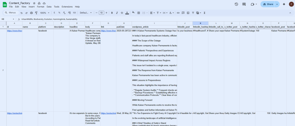 agentic system content-factory-google-sheets-tracker